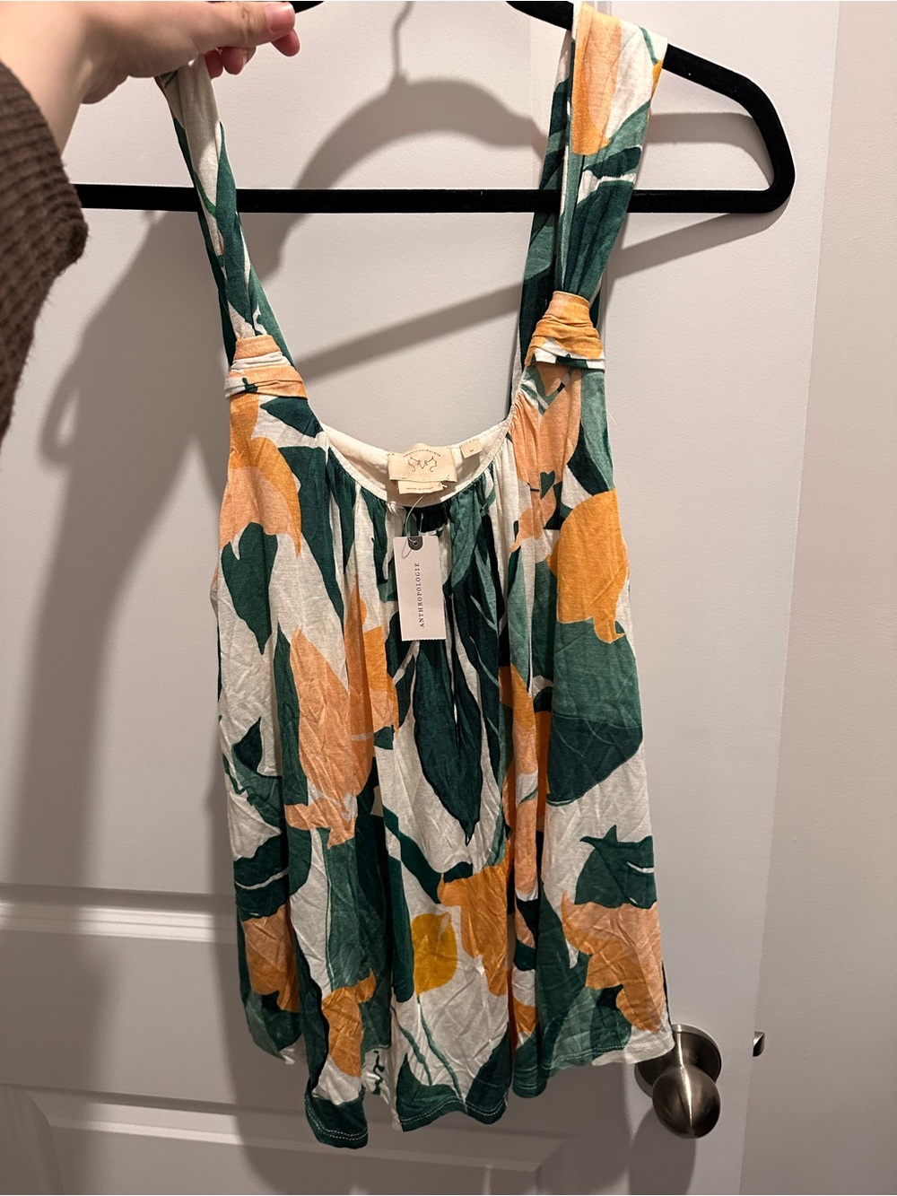 NWT Anthropologie Floral Print Tank Top in Green, Mustard & Cream